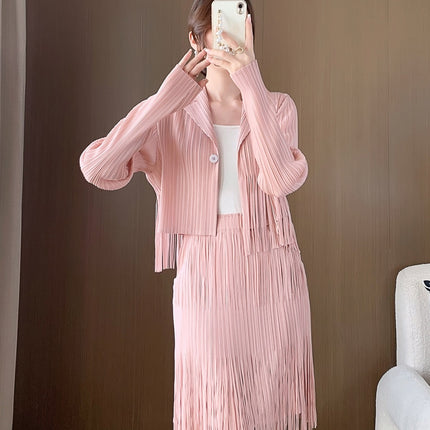 Fashion High-end suit Women's 2024 New High-end Tassel Pleated Elegant Commuter Jacket Overskirt Two-piece Set