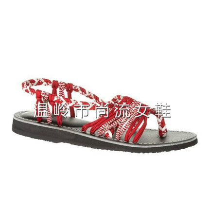 Wish Amazon 2025 Summer European and American Color Block Knot Beach Toe Foreign Trade Large Size Women's Sandals 43 Sizes
