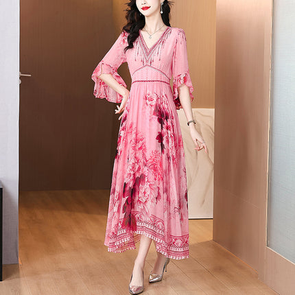zyfs3903 Light Mature Elegant and Elegant Slim Long Dress 2025 Summer New French Vacation Floral dress