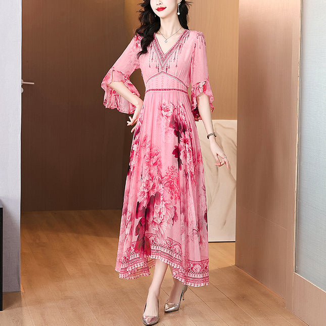 zyfs3903 Light Mature Elegant and Elegant Slim Long Dress 2025 Summer New French Vacation Floral dress