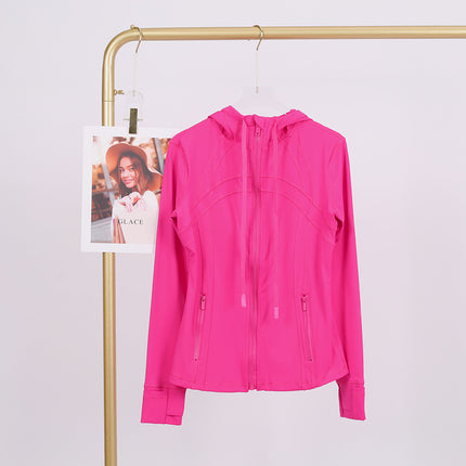 LULU in stock Hooded Jacket Running Yoga Jacket Sports Slim Zipper Cardigan Fitness Top Women