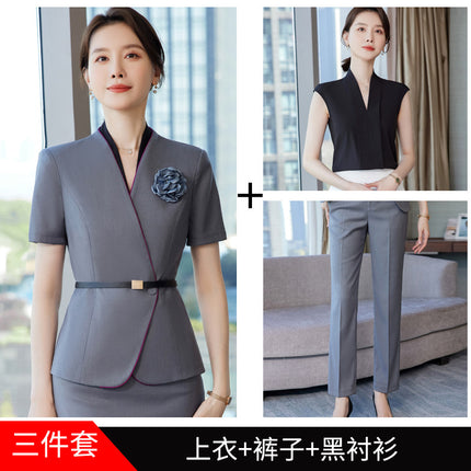 High-end beauty salon beautician suit women's short-sleeved fashion temperament hotel front desk jewelry store work clothes summer