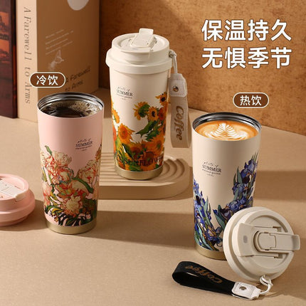 Suzuki Orchid Car Coffee Cup Double Drink Stainless Steel Thermos Cup Women's Water Cup High Color Value Accompaniment Printed Water Cup