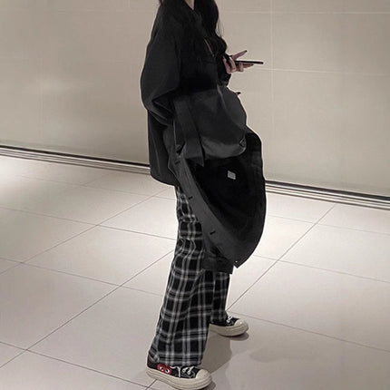 American High Street Retro Casual Slim Women's Spring New Hong Kong Style Loose and Versatile Wide-Leg Straight Long Plaid Pants