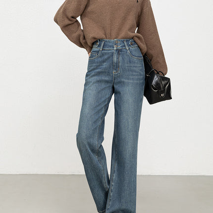 High-Waisted Slimming Women's Fashionable Versatile Jeans 2026 Spring Narrow Wide-Leg Pants Floor-Length Women's Trousers