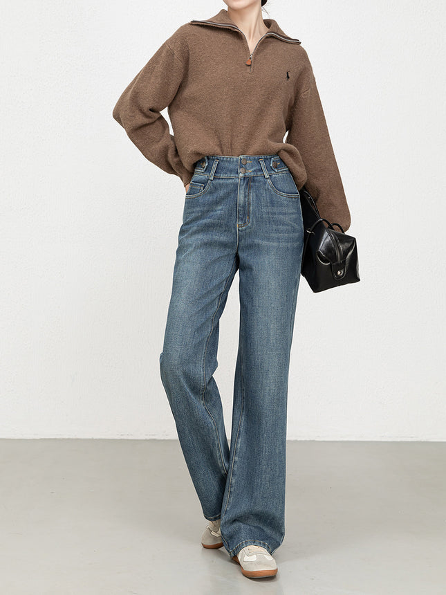 High-Waisted Slimming Women's Fashionable Versatile Jeans 2026 Spring Narrow Wide-Leg Pants Floor-Length Women's Trousers