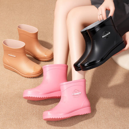 Short-Tube Women's Rain Boots for Adults, Non-Slip, Wear-Resistant, Soft-Soled Rain Boots, Waterproof Shoes, Rubber Shoes, Water Boots, Car Wash, All-Season, Fleece-Lined, Durable