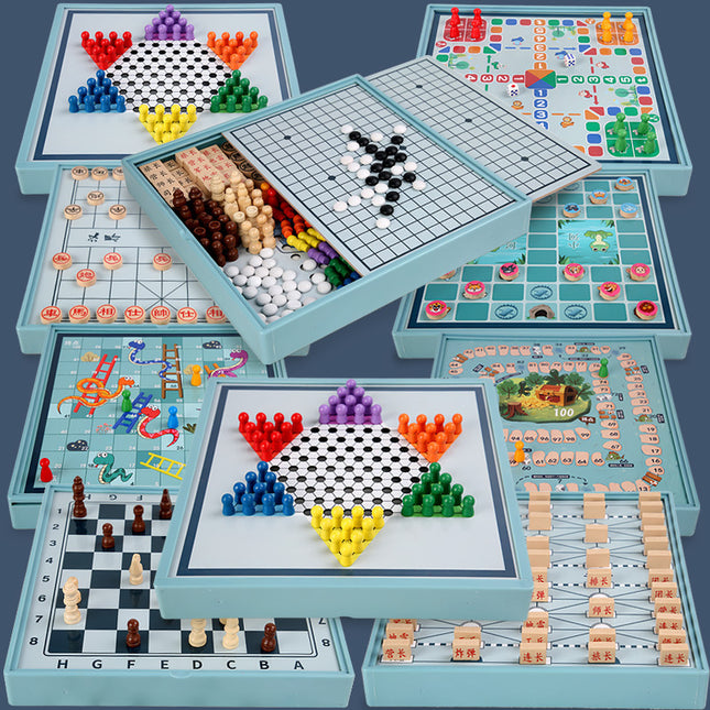Wooden Children's Educational Nine-in-One Multifunctional Game Chess Checkers Flying Chess Gobang Colosseum Chess Toy
