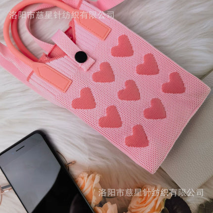Girl's Heart-Shaped Knitted Crossbody Bag