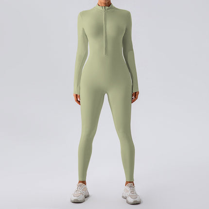 Cross-border Explosions High-elastic Zipper Vertical Collar Long-sleeved Yoga One-piece Suit Women's Sports Fitness Running Training Yoga Suit