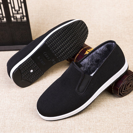 Autumn and Winter Old Beijing Cloth Shoes Fleece-Lined Thickeneded Cotton Shoes Men's Wholesale Work Driving Warm Middle-Aged and Elderly Non-Slip Men's Shoes