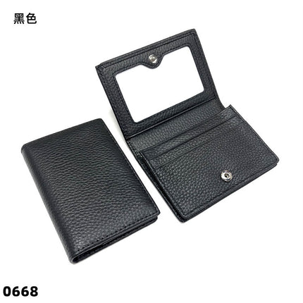 Cross-Border Hidden Buckle Mirror Window Genuine Leather Business Card Holder for Men and Women Large Capacity Business Card Holder First Layer Cowhide Card Holder