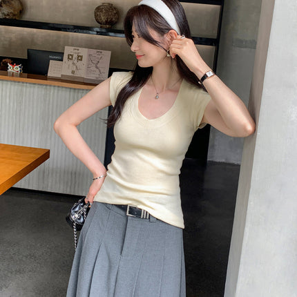 Lyocell Tencel Elegant Mint Green V Neck Right Shoulder Sleeveless Knitwear Women's Summer Pure Desire Slim Versatile Top