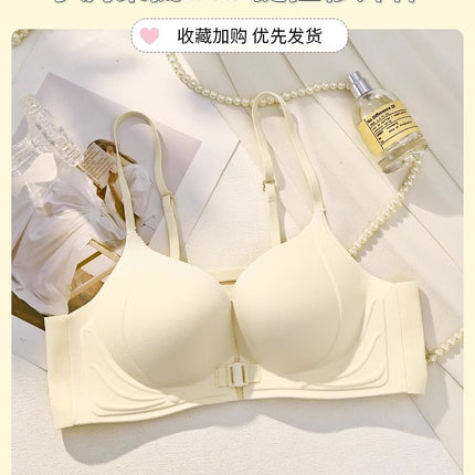 Front Button Push-Up Bra for Women with Small Breasts and Flat Chests, Summer No Rims, Traceless Anti-Sagging, Sexy Bra with Secondary Breasts