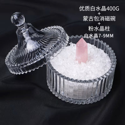 Natural Crystal Purification Degaussing Bowl White Crystal Degaussing Stone Gravel Container Yushou Salt Ware Gem Glass