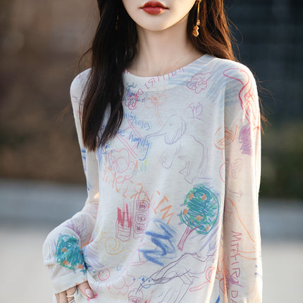 [120 water-soluble] worsted ultra-fine water-soluble wool ink painting round neck skin-friendly thin knitted base shirt