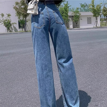 plus size Vintage Straight Leg Jeans Women's Fashion All-match New High Waist Loose Slimming Narrow Casual Wide Leg Pants