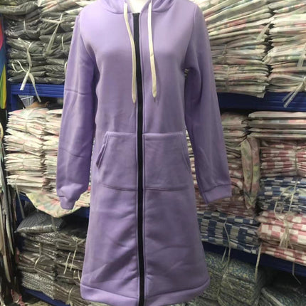 AliExpress Ebay Amazon Autumn and Winter Women's European and American Hooded Long Sleeve Long Sweater Fleece Zipper Coat Women