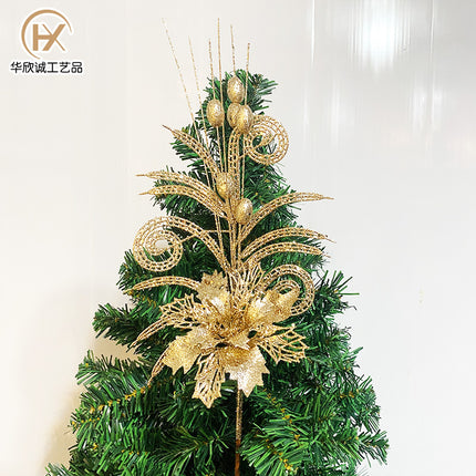 Cross-border sheep Christmas tree corner hollow gold pink flower berry insert simulation beauty leaf Christmas ball gold pink flower ornament