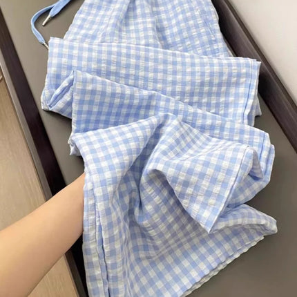 Contrast Color Stitching Prellis Pants Women's Spring and Summer Thin 2025 New High Waist Straight Leg Pants Slim-fit Loose Korean Style Mop Pants