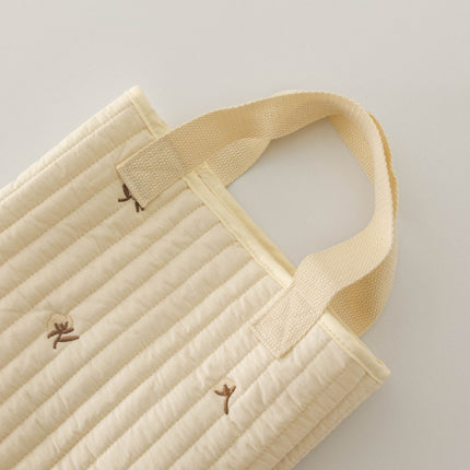New Baby Stroller Storage Hanging Bag, Bottle and Diaper Bag, Quilted Cotton Embroidered Tote Bucket Bag, Cute Baby Storage