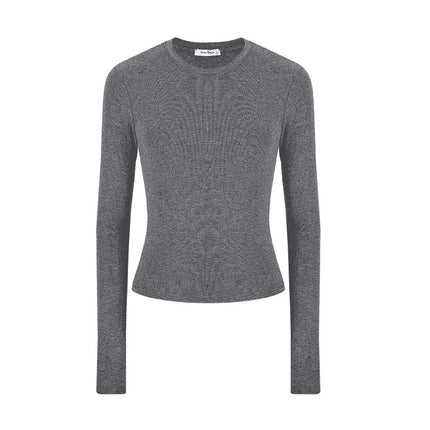 Trendy Slim-Fit Long-Sleeve T-Shirt for Women, Autumn Slimming Round-Neck Short Top, Sexy Base Layer Shirt