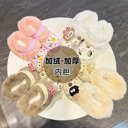 Wholesale hole shoes winter liner fur cover fleece-lined heel belt warm plush men and women detachable shoe cover shoelaces