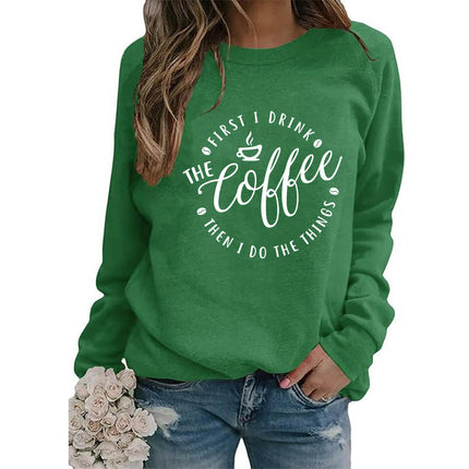 Foreign trade supply coffee coffee printed round neck jacket sweater European size ladies coat long sleeve cross-border autumn and winter