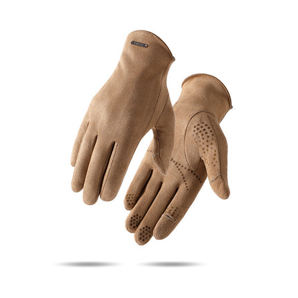 Suede Warm Gloves Men's and Women's Velvet Heating Winter Outdoor Cycling Touch Screen Non-slip Flip Double-sided Velvet Gloves