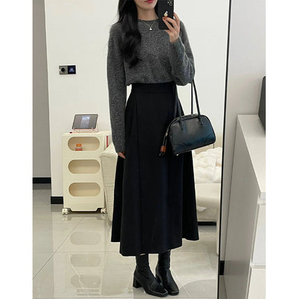 Deep winter wear with a set of salt light ripe gray sweater suit lazy style half-length skirt two-piece set