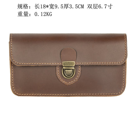 2024 New Crazy Horse Leather Leather Mobile Phone Waist Bag Wearing Belt Horizontal Full Leather Protective Cover Retro Work Bag
