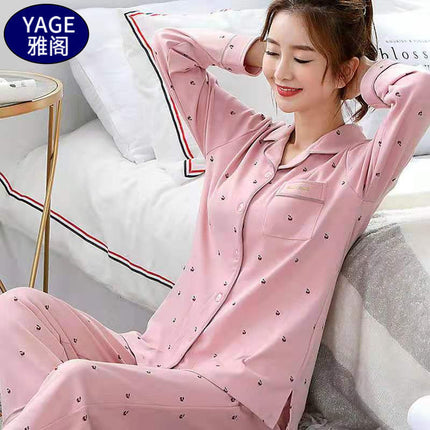 Pure Cotton Pajamas Women's Spring and Autumn Long-sleeved Cardigan Suit for Middle-aged and Elderly Mothers Large Size Outfit Home Clothes for Winter