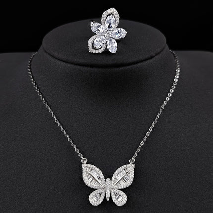 Chinese Valentine's Day Jewelry Set Two-Piece Set Female Butterfly Element Ring Necklace Niche R4204-X5659