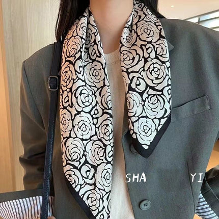 70 Floral Polka Dot Imitation Silk Scarf Neck Scarf Korean Style Atmosphere Sun Protection Scarf High-End Wholesale