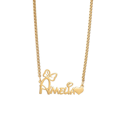 European and American Cross-Border New Product Vacuum Electroplating 18K Gold Necklace Fashionable DIY Name English Letter Jewelry Drop Shipping