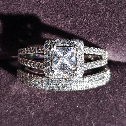 Chinese Valentine's Day Rectangular Full Diamond Wedding Banquet Couple Wedding Ring Combination Ring Ebay Exaggerated R1405-779A