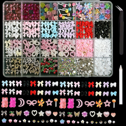 24 grid cartoon nail accessories mix cute cookies donuts candy nail accessories diy handmade material box