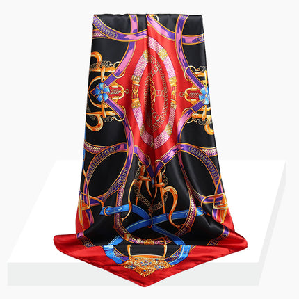 Spring and Autumn New 90 Square Scarf Printing Silk Satin Hangzhou Scarf Square Scarf Shawl Gift Factory Wholesale