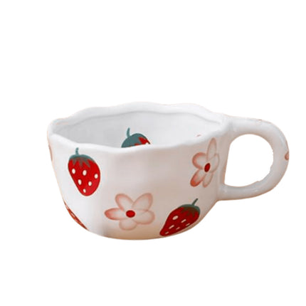 Cross-border can be labeled hair girl heart pinch strawberry fruit coffee cup afternoon tea ceramic cup cute coffee cup