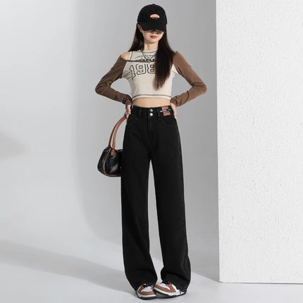Loose Narrow Wide Leg Jeans Women's Summer Trendy All-match New High Waist Slimming Short Thin Straight Leg Pants