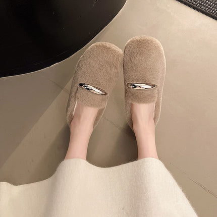 Furry Shoes for Women's Autumn and Winter Outer Wear 2025 New Velvet Warm Shoes Popular Bean Shoes Soft Sole Winter Flats Cotton Shoes
