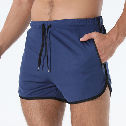 Crazy Muscle Men's Running Three-point Shorts Fitness Quick-drying Workout Zipper Pocket Bird-eye Shorts Cross-border Large Size