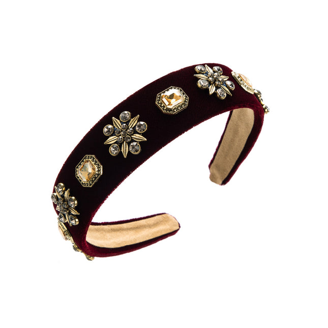 European and American Retro Elegant Elegant Hair Band Alloy Rhinestone Pearl Wide Edge Hair Card Internet Celebrity All-match Pressure Hair Headband Hair Accessories