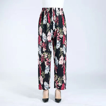 Cross-Border Popular Summer Women's Ice Silk Pants for Middle-Aged and Elderly, Loose Casual Home Pants, Elastic Plus-Size Pants for Square Dancing