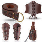 Brown 5-piece set (girdle + belt + pouch + 1 pair of wrist guards)