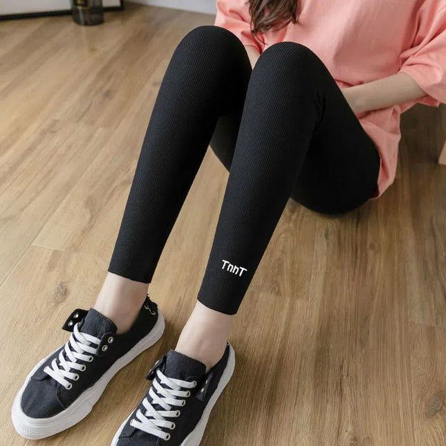 Source Gray Vertical Pattern Warm Plus Velvet Leggings for Women's Outer Wear in Autumn and Winter Thickened High Elastic High Waist Slimming Dropshipping