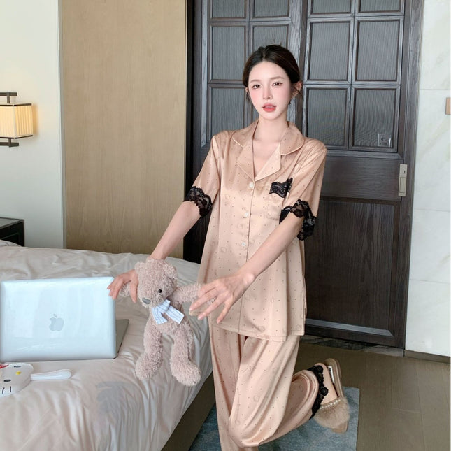 [A touch of heart] Summer high-end sense new pajamas short-sleeved trousers women's lace home clothes pajamas suit