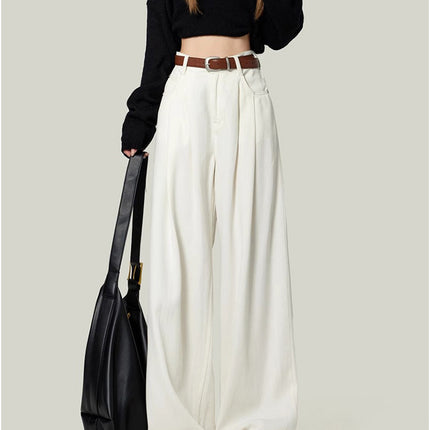 Slimming Sag White Wide Leg Jeans Women's 2025 Spring New High Waist Casual Loose All-match Mop Pants