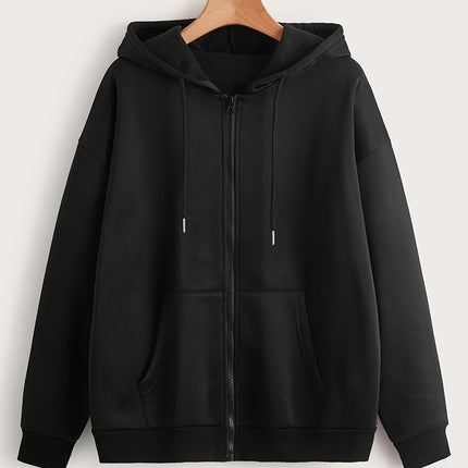 Amazon Aliexpress Cross-Border European and American Clothing 2025 Autumn and Winter Velvet Zipper Loose Pure Color Hooded Sweatshirt for Women