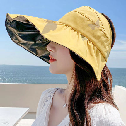 Printed Butterfly Empty Top Sunscreen Hat Big Riding Windproof Hat for Cycling Covering Face All-match Anti-ultraviolet Riding Sunscreen Hat